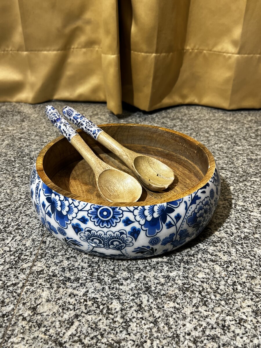 Handcrafted wood and epoxy resin salad bowl