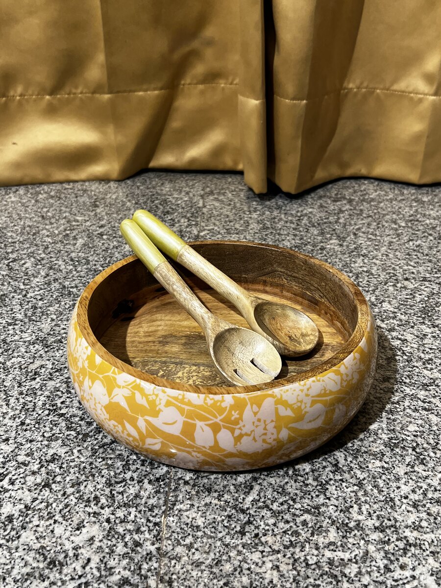 Handcrafted wood and epoxy resin salad bowl