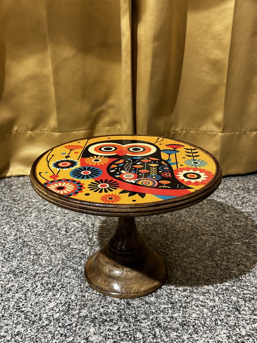 Handcrafted wood and epoxy resin pedestal cake stand