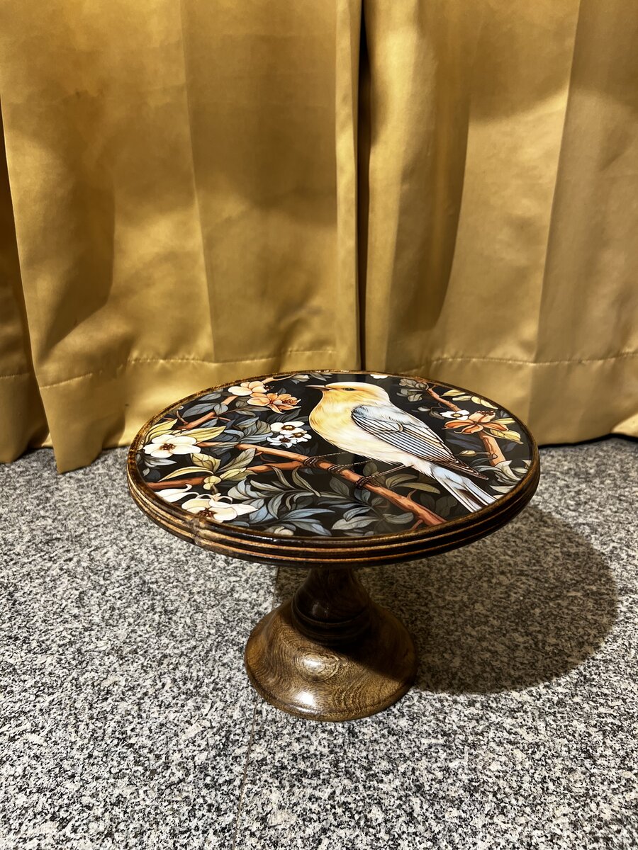 Handcrafted wood and epoxy resin pedestal cake stand