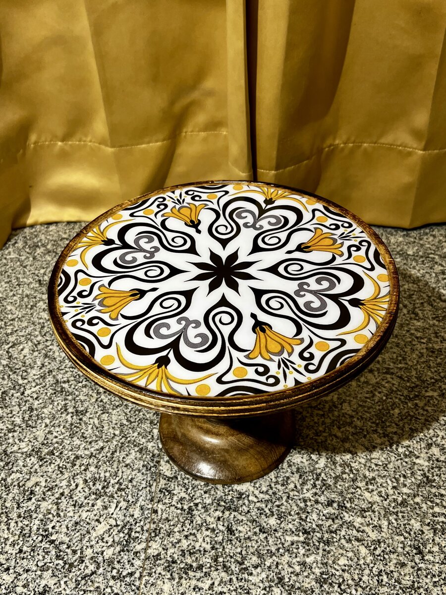 Handcrafted wood and epoxy resin pedestal cake stand