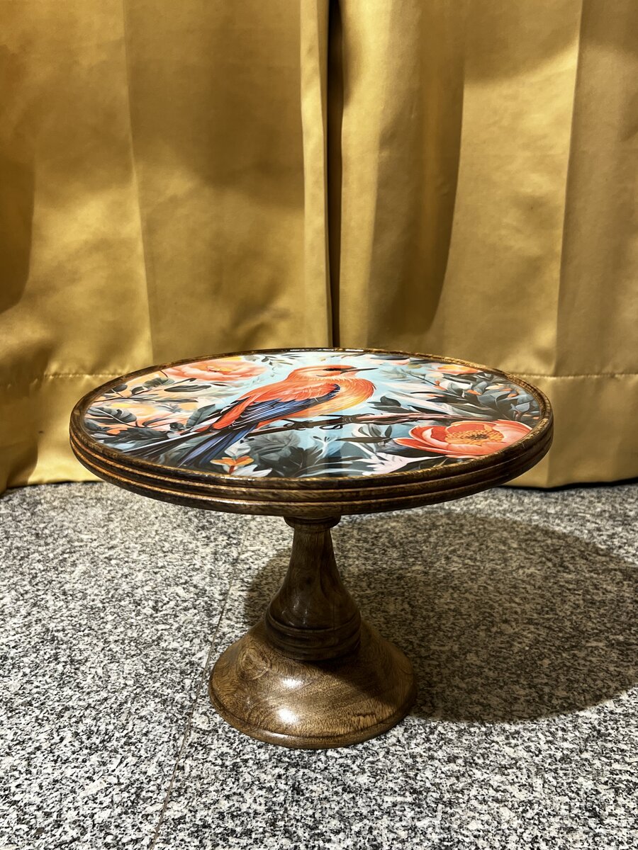 Handcrafted wood and epoxy resin pedestal cake stand