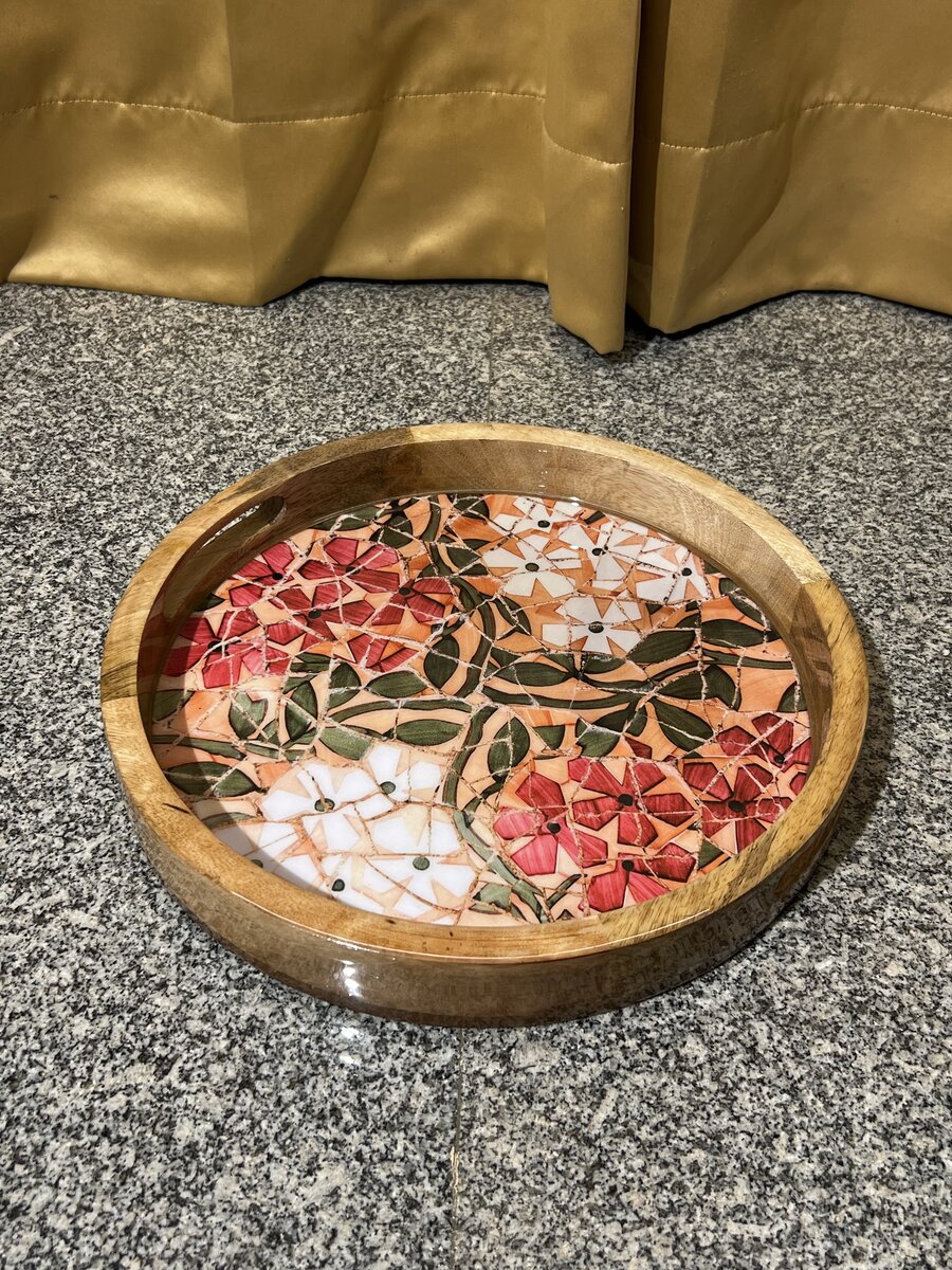 Handcrafted wood and epoxy resin pedestal cake stand
