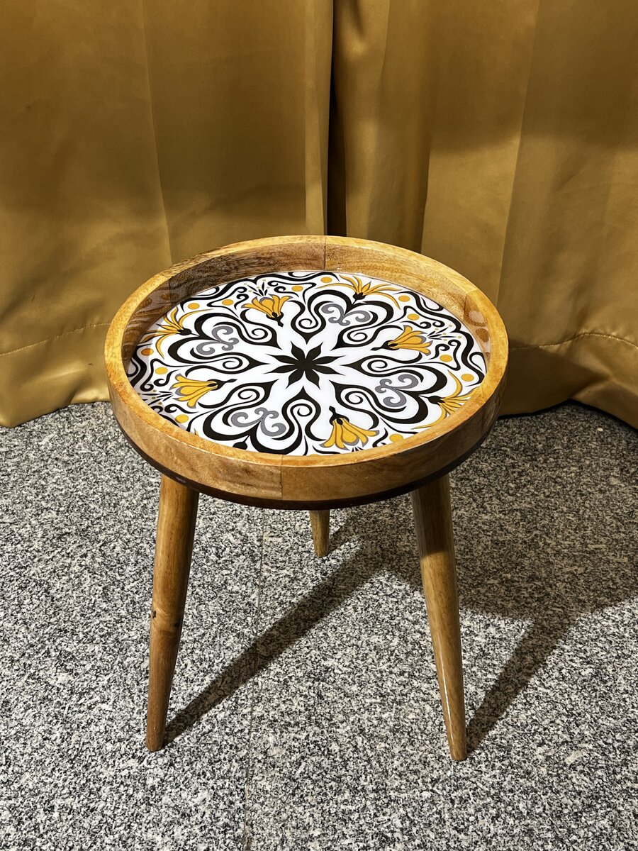 Handcrafted wood and epoxy resin topped stool