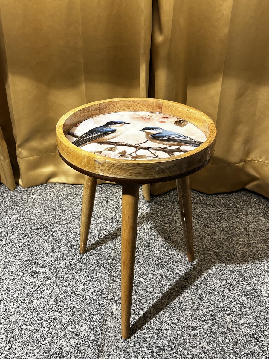 Handcrafted wood and epoxy resin topped stool