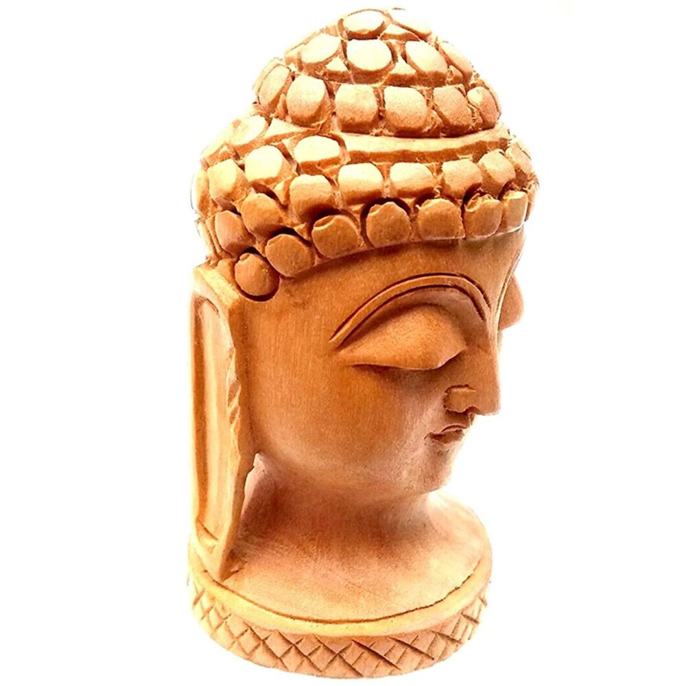 Handcrafted wooden Buddha headface statue