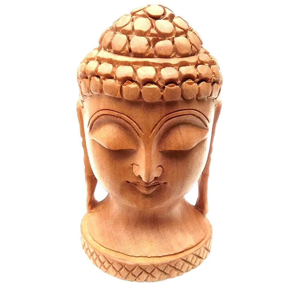Handcrafted wooden Buddha headface statue