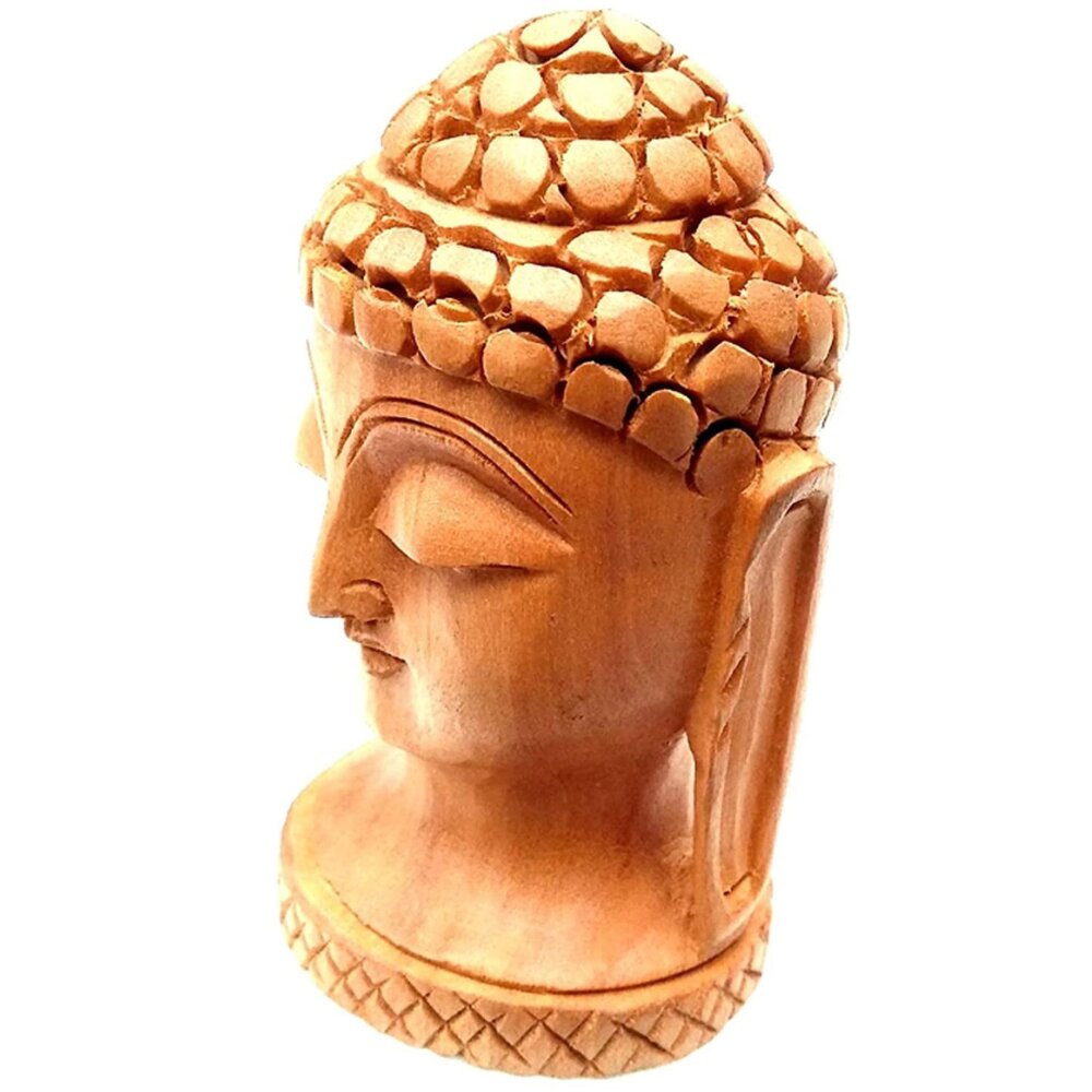 Handcrafted wooden Buddha headface statue