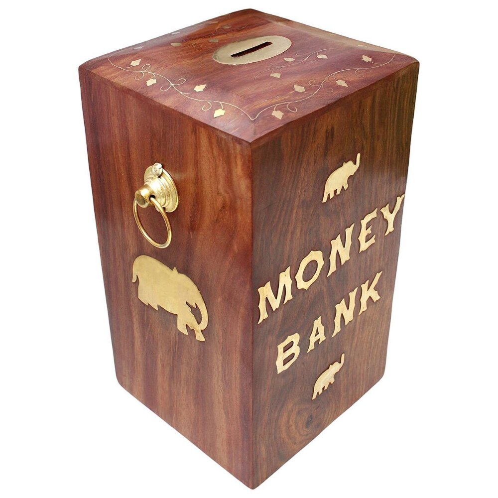 Handcrafted wooden money bank gift