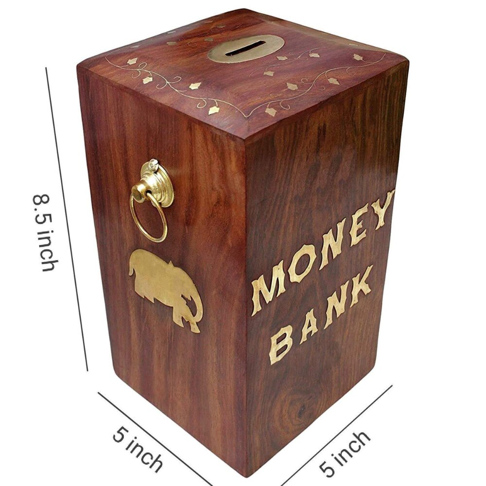 Handcrafted wooden money bank gift