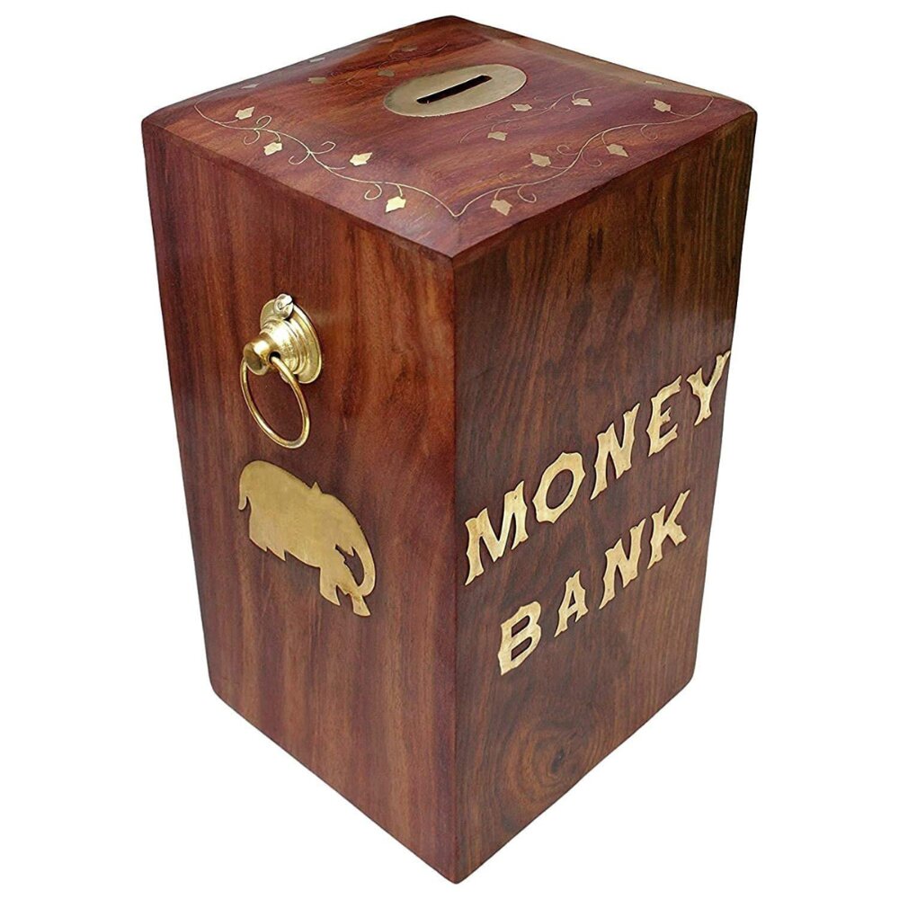 Handcrafted wooden money bank gift