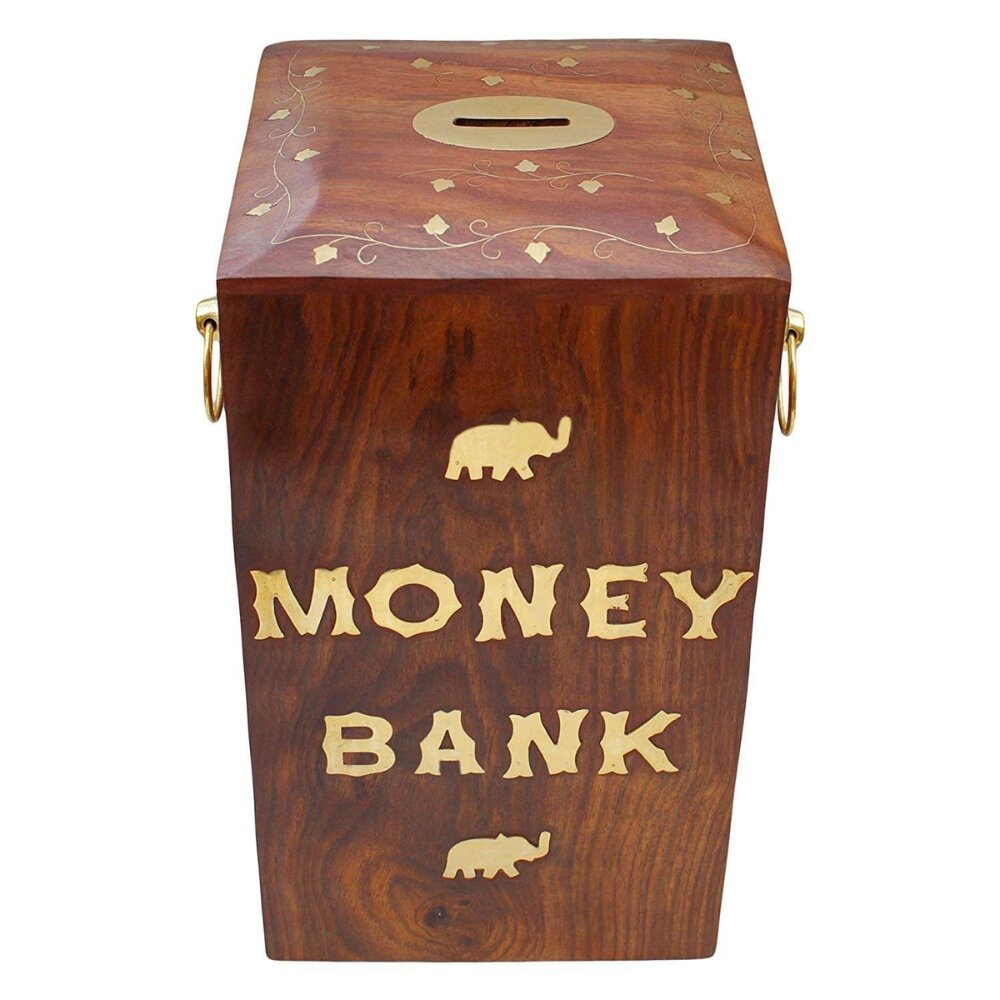 Handcrafted wooden money bank gift
