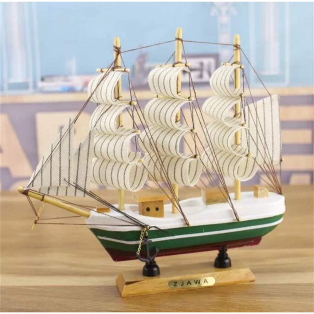 Handcrafted wooden sailing ship showpiece