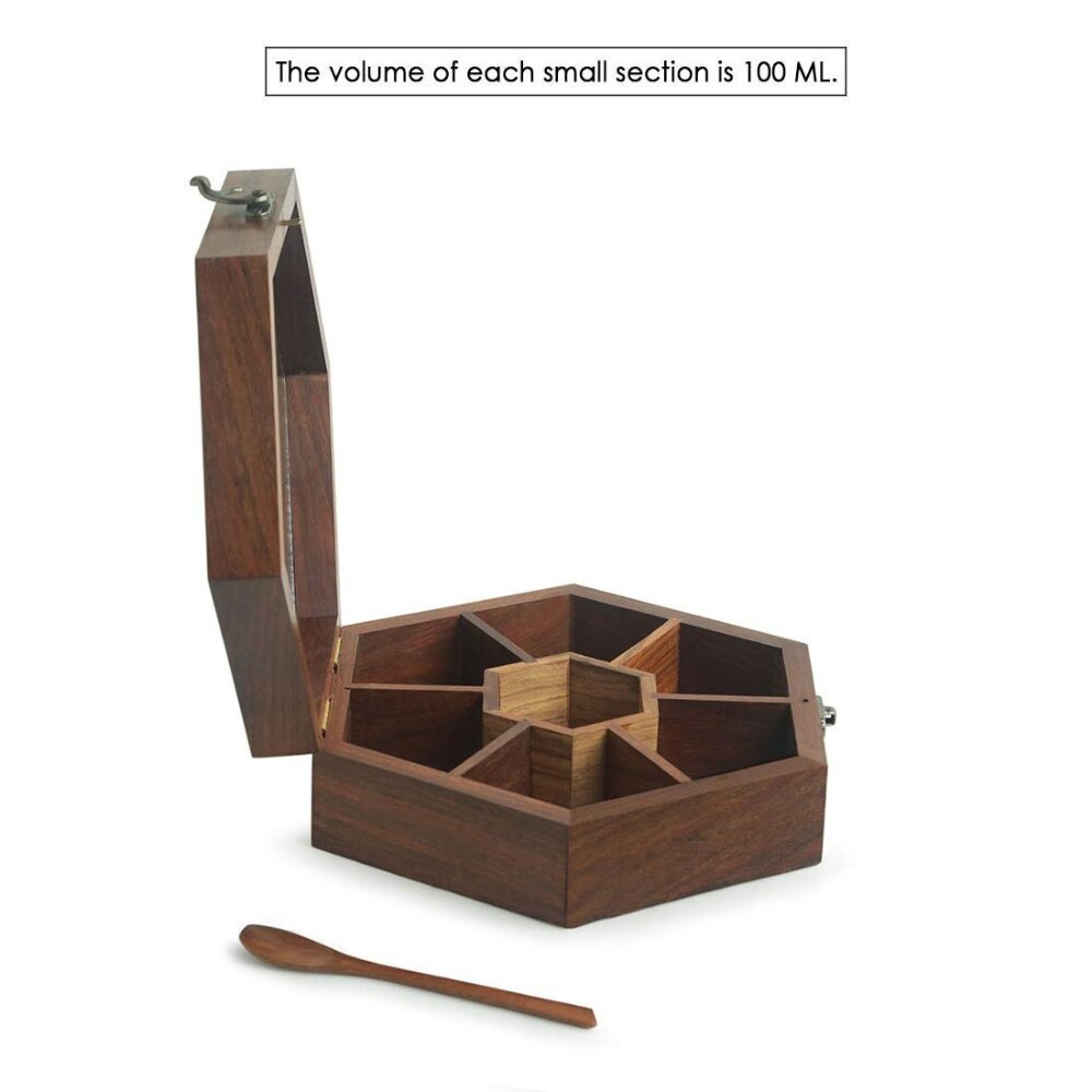 Natural wood spice box set with spoon